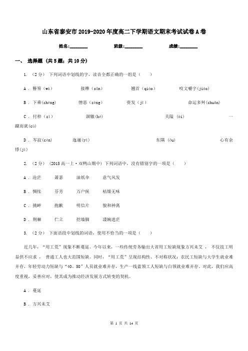 山东省泰安市2019-2020年度高二下学期语文期末考试试卷A卷