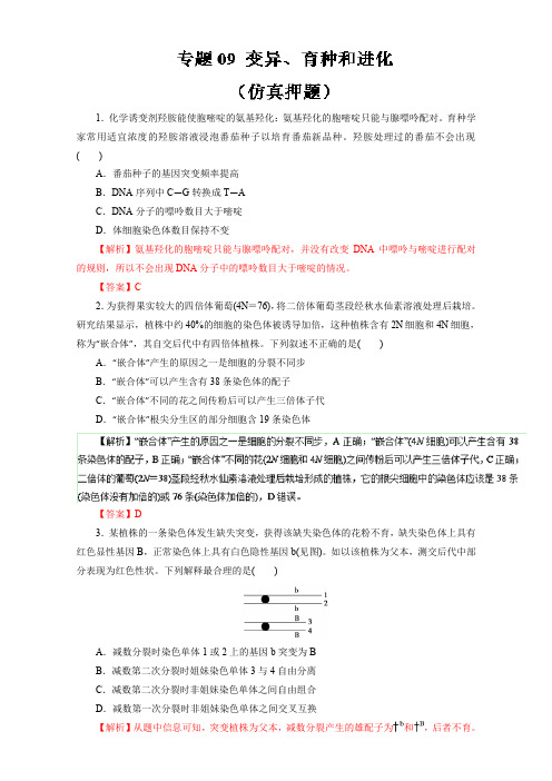 专题09 变异、育种和进化(仿真押题)-2017年高考生物命题猜想与仿真押题 含解析