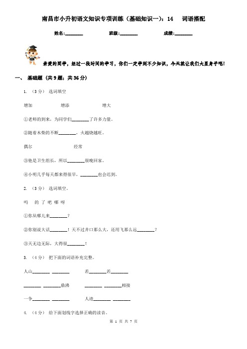 南昌市小升初语文知识专项训练(基础知识一)：14   词语搭配