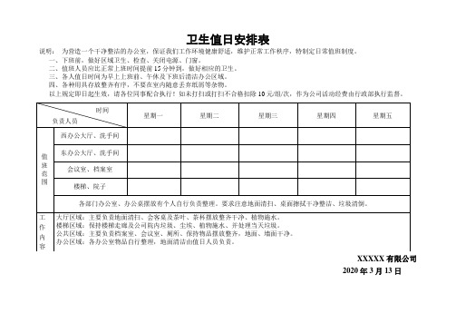 新冠疫情卫生值班表