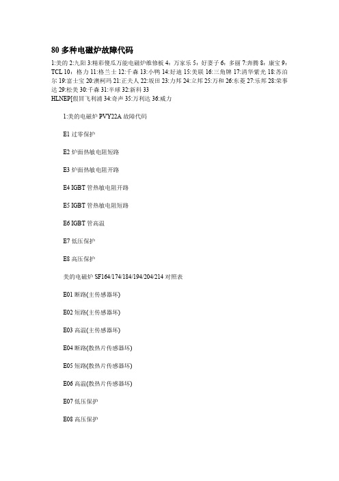 80多种电磁炉故障代码