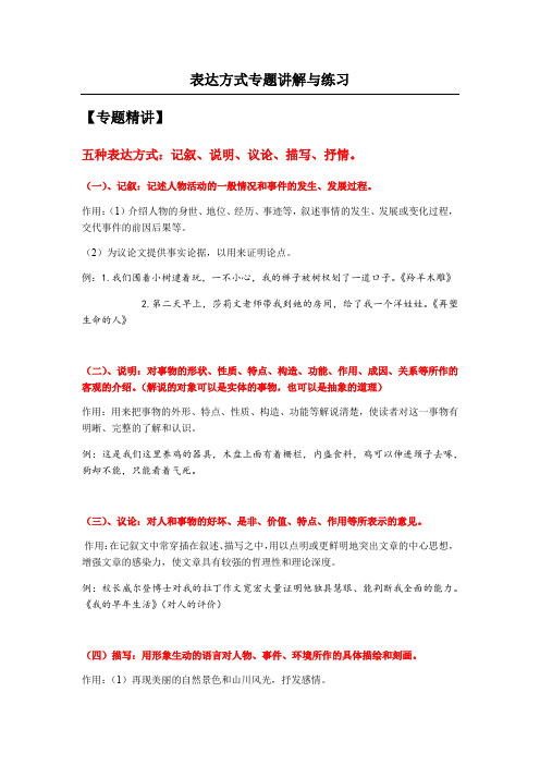 表达方式专题讲解与练习(含答案)