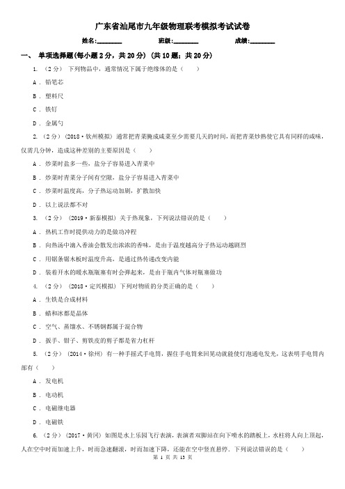 广东省汕尾市九年级物理联考模拟考试试卷