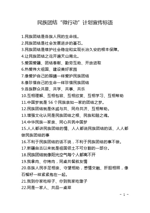 民族团结微行动计划宣传标语