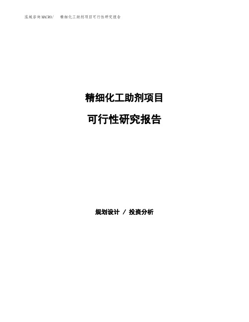 2020年精细化工助剂项目可行性研究报告