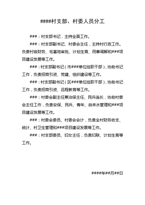 村支部、村委会人员分工