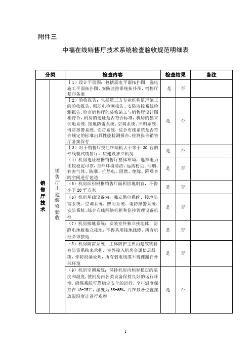 中福在线销售厅技术系统检查验收规范明细表