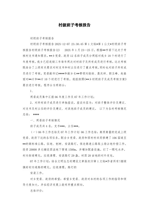 村级班子考核报告