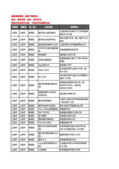 新版上海市上海市青浦区咖啡厅企业公司商家户名录单联系方式地址大全123家