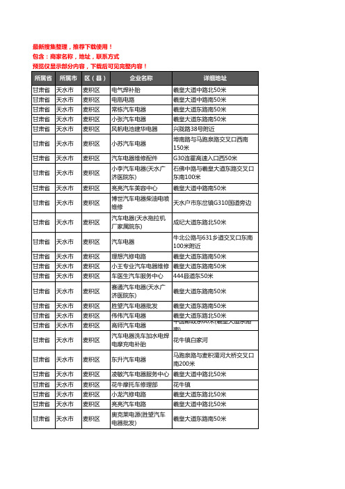 新版甘肃省天水市麦积区汽车电器企业公司商家户名录单联系方式地址大全26家