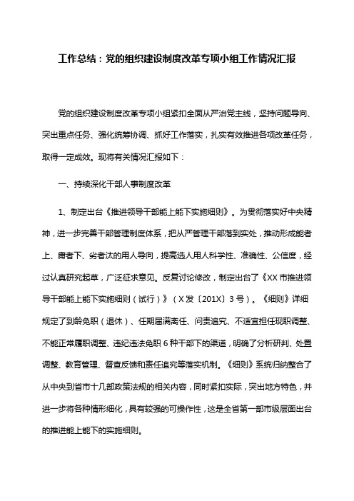 工作总结：党的组织建设制度改革专项小组工作情况汇报