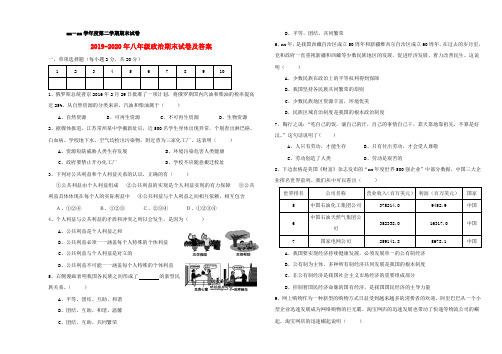 2019-2020年八年级政治期末试卷及答案