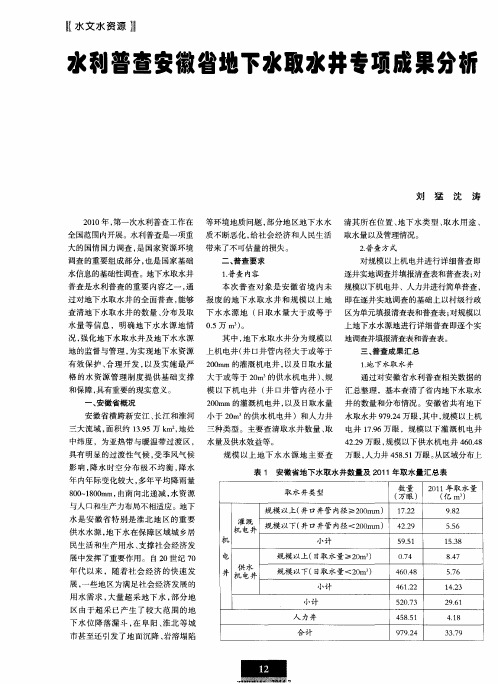 水利普查安徽省地下水取水井专项成果分析