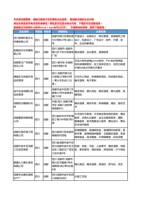 新版四川省成都婚庆道具工商企业公司商家名录名单联系方式大全15家