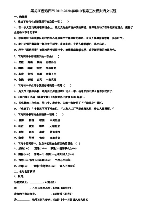 黑龙江省鸡西市2019-2020学年中考第三次模拟语文试题含解析