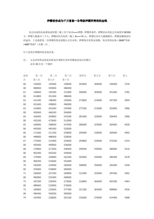 问道押镖各等级所得金钱
