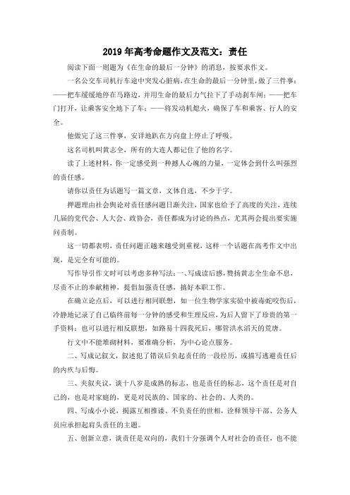 高考作文-2019年高考命题作文及范文责任 精品