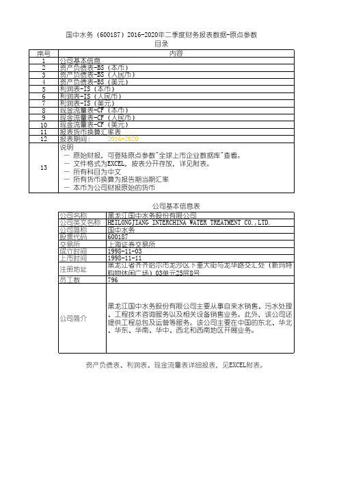 国中水务(600187)2016-2020年二季度财务报表数据-原点参数