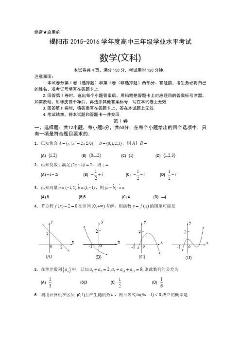 广东省揭阳市2016届高三学业水平考试文科数学试题及答案