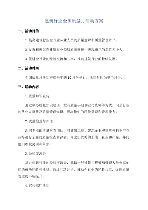 建筑行业全国质量月活动方案