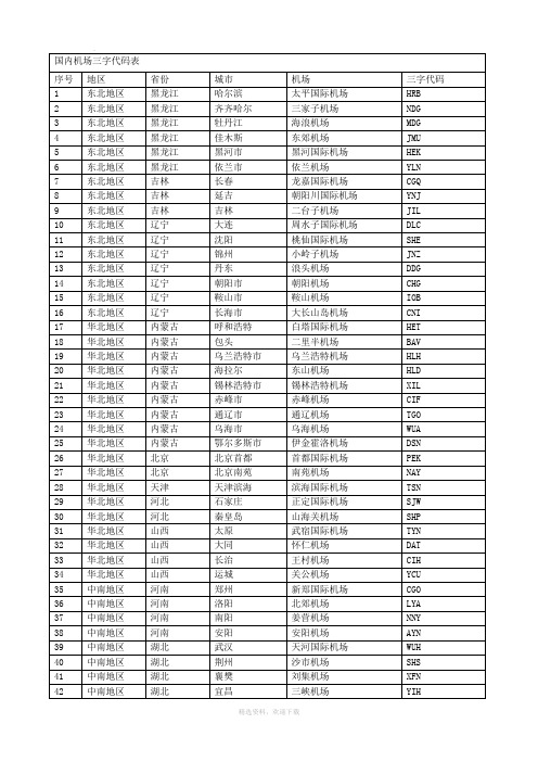 国内机场三字代码表