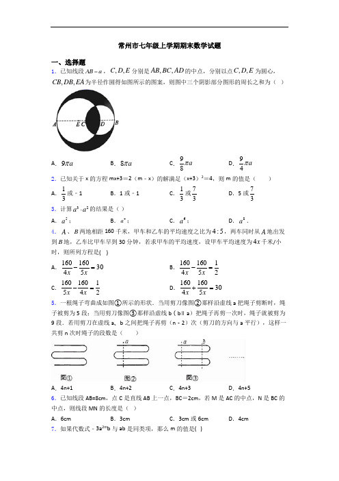 常州市七年级上学期期末数学试题