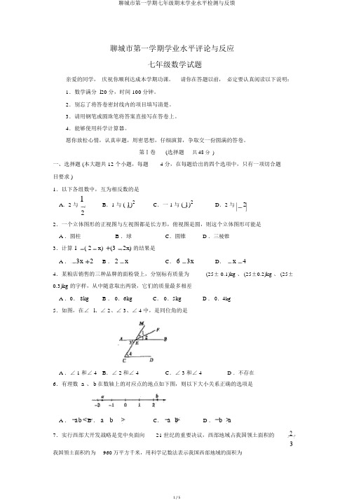 聊城市第一学期七年级期末学业水平检测与反馈