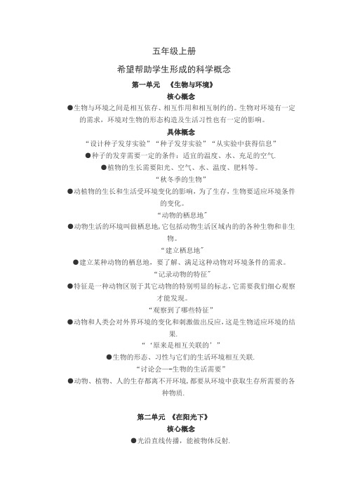 五年级上册科学概念
