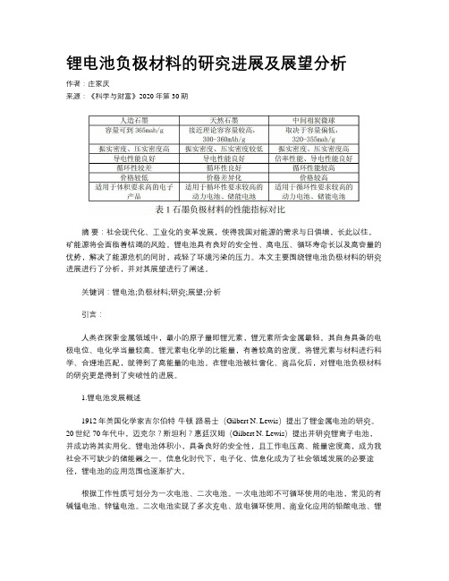 锂电池负极材料的研究进展及展望分析
