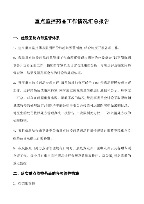重点监控药品工作情况汇总报告【范本模板】