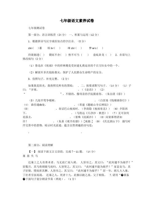 七年级语文素养试卷