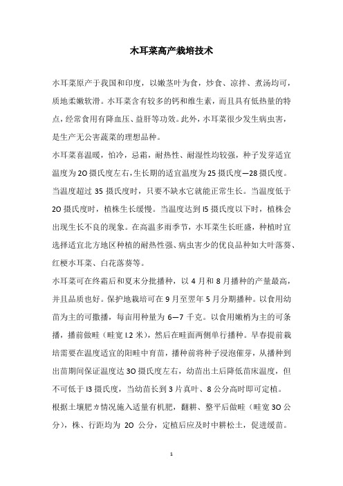 木耳菜高产栽培技术
