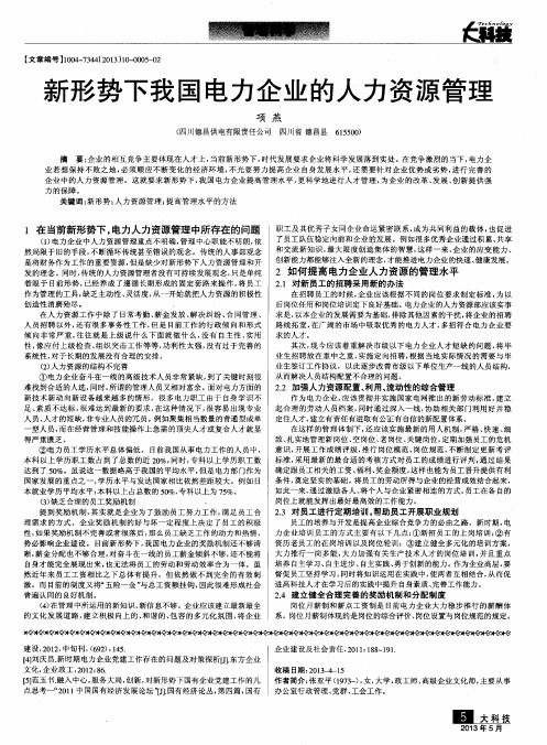 新形势下我国电力企业的人力资源管理