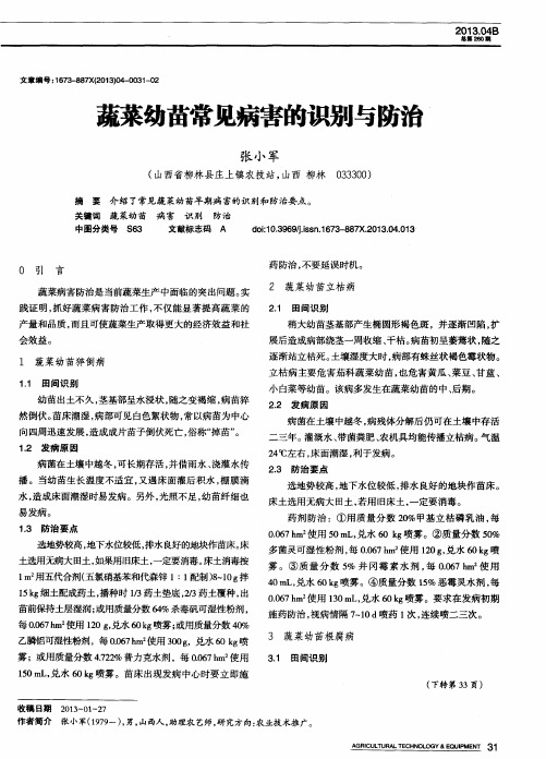 蔬菜幼苗常见病害的识别与防治