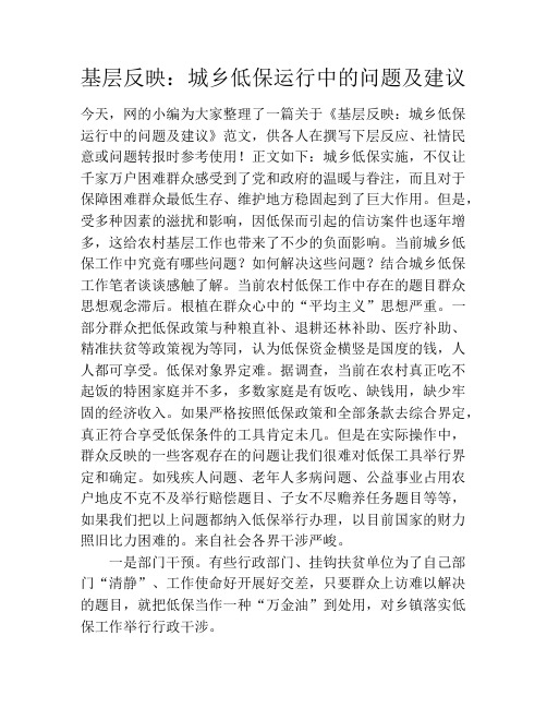 基层反映：城乡低保运行中的问题及建议