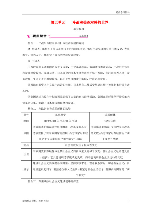 【文库精品】九年级历史下册 第五单元 冷战和美苏对峙的世界单元复习素材 新人教版