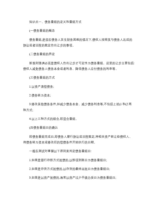 2012年CPA《会计》知识点总结归纳――债务重组