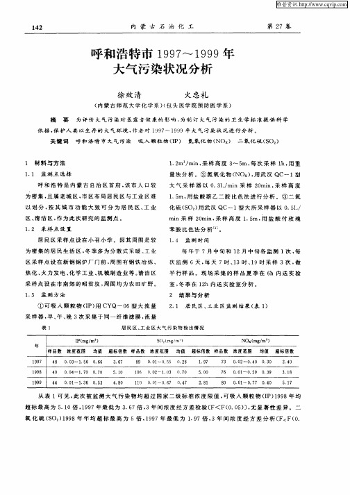呼和浩特市1997—1999年大气污染状况分析