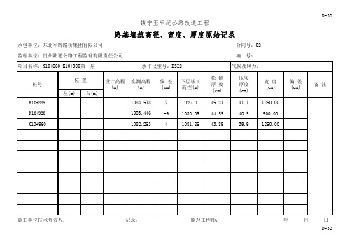 路基填筑高程、宽度、厚度原始记录