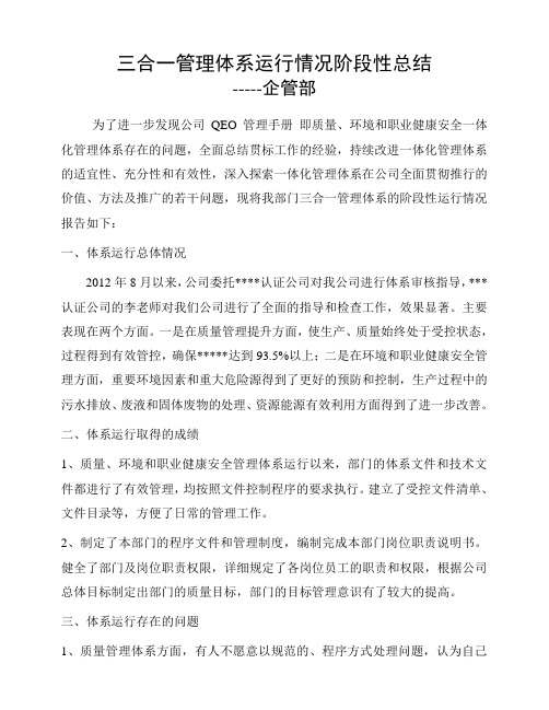 三合一管理体系阶段性总结-企管部