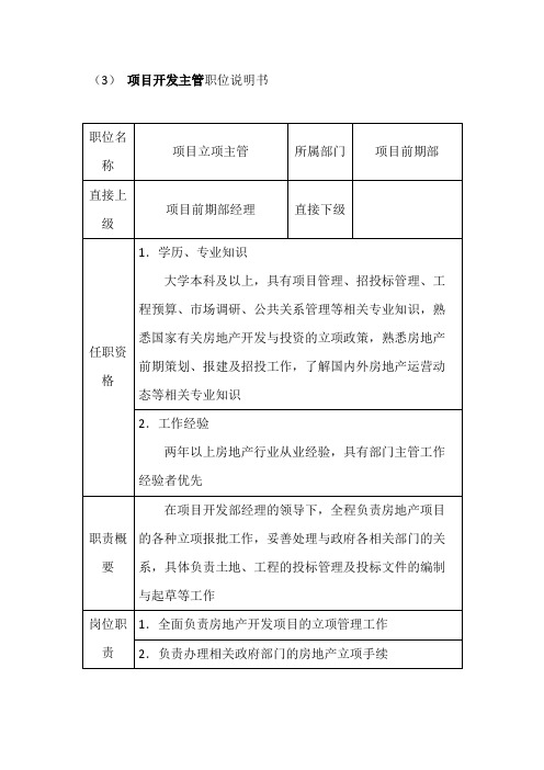 3项目开发主管职位说明书