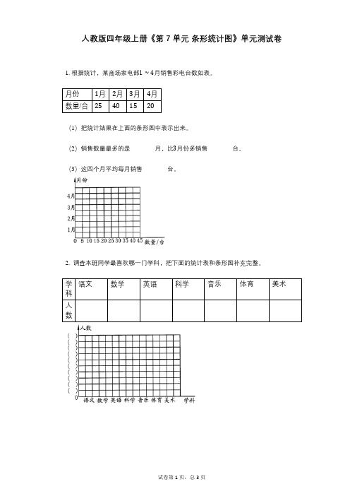 人教版四年级上册《第7单元_条形统计图》小学数学-有答案-单元测试卷