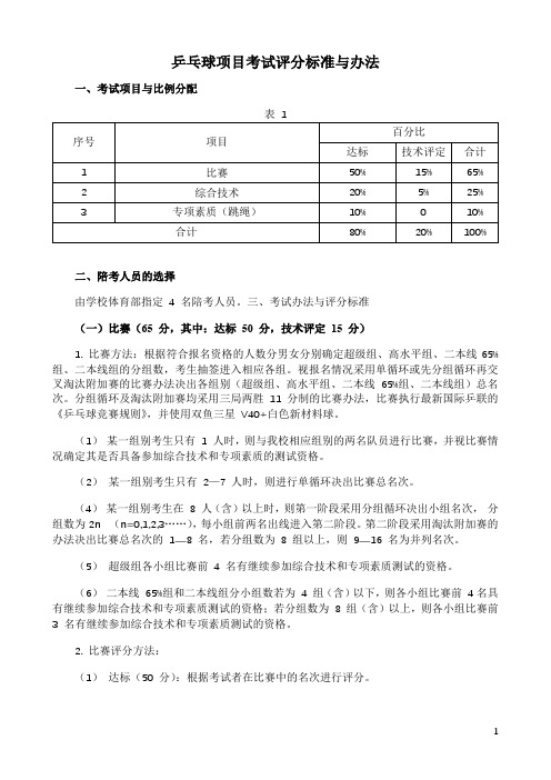乒乓球项目考试评分标准与办法