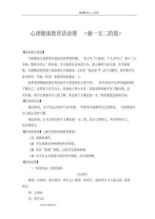 心理健康教育活动课《独一无二的我》