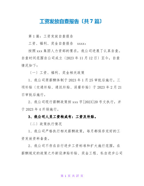 工资发放自查报告(共7篇)