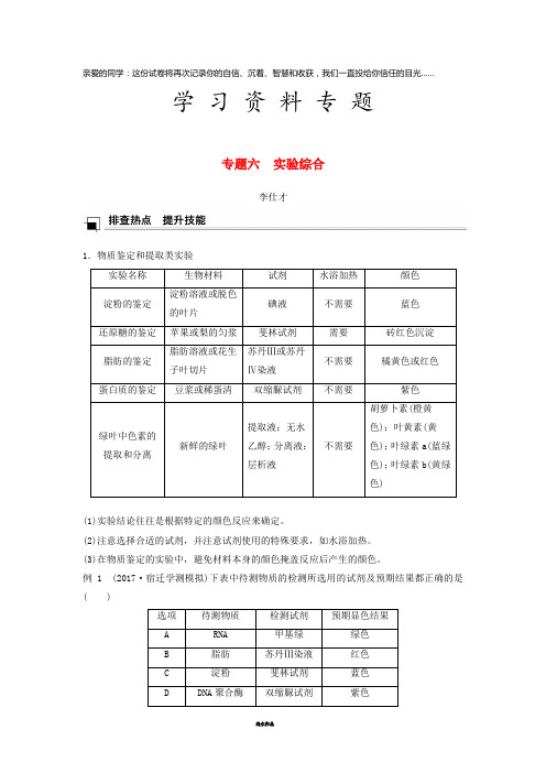 高考生物专题复习 专题六 实验综合学案(含解析)