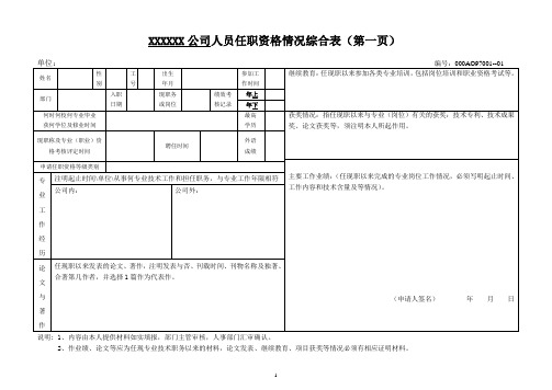 公司员工任职资格等级综合评审表(模版)