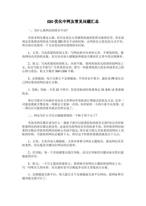 SEO优化中网友常见问题汇总