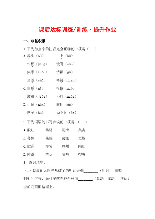 苏教版九年级上册试卷达标训练 8 ﹡多收了三五斗(苏教版 九上)