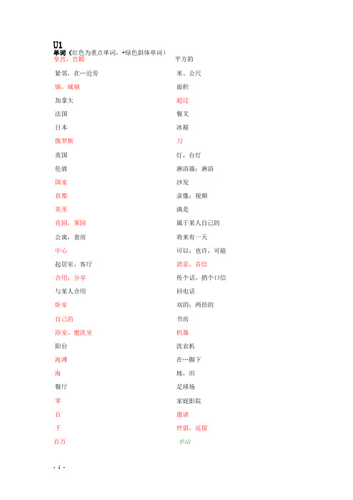 苏教版7年级下英语单词(中文)